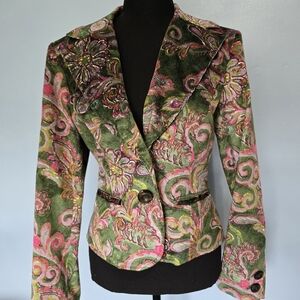 Nine & Company By Nine West Corduroy Paisley Green Blazer Size 6